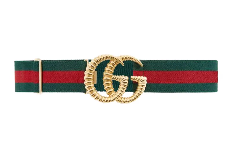 GUCCI GG Marmont Cow Leather Belts Women's Red Green Stripes Width 4cm