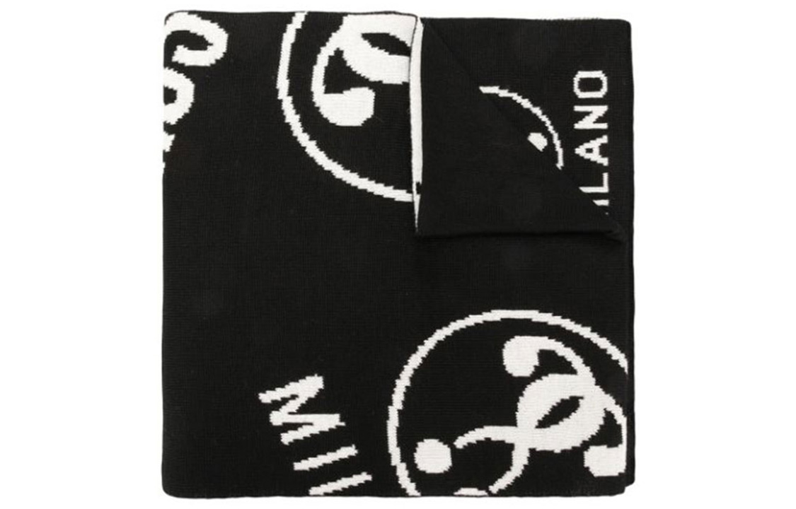 MOSCHINO Wool Knit Scarves Unisex Black Gray Two Colors