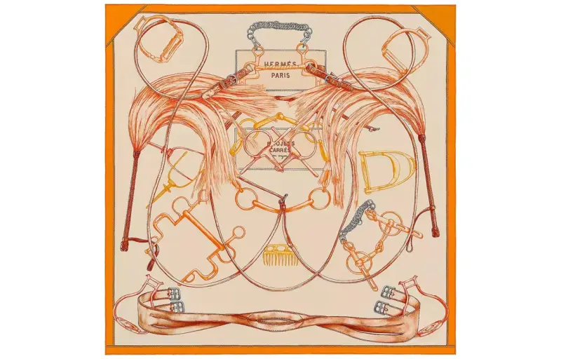 HERMES Scarves Unisex Orange/Gold