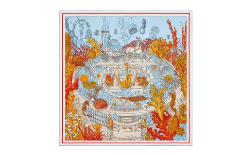 HERMES Ex Libris Atlantis Scarves Women's Orange