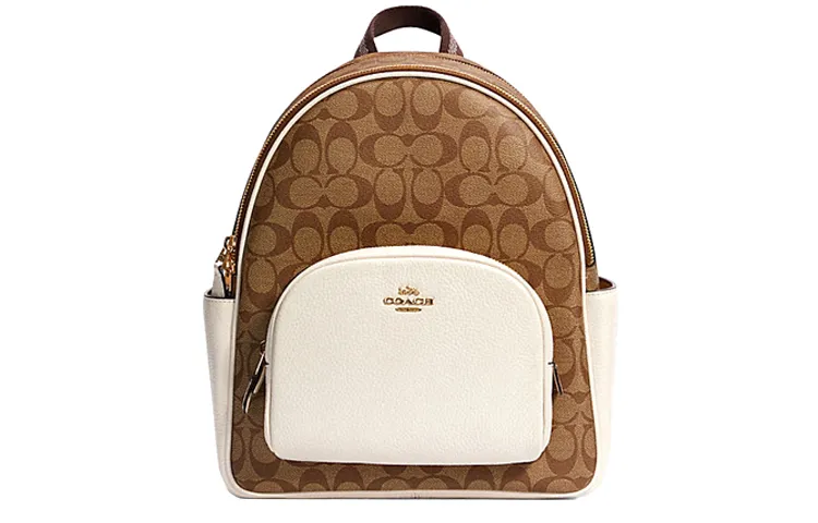 COACH Court Canvas With Leather Backpack Medium Women's White & Brown