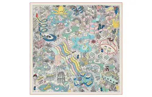 HERMES Water Amusement Park Knit Scarves Women's