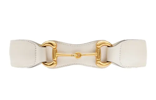 GUCCI Horsebit Leather Belts Women's White Width 4cm