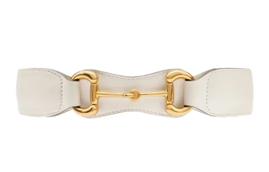 GUCCI Horsebit Leather Belts Women's White Width 4cm