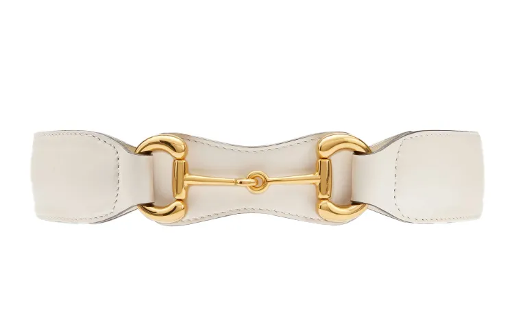GUCCI Horsebit Leather Belts Women's White Width 4cm