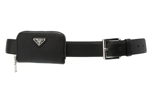 PRADA Fashion Trend Leather Belts Men's Black Width 3.3cm