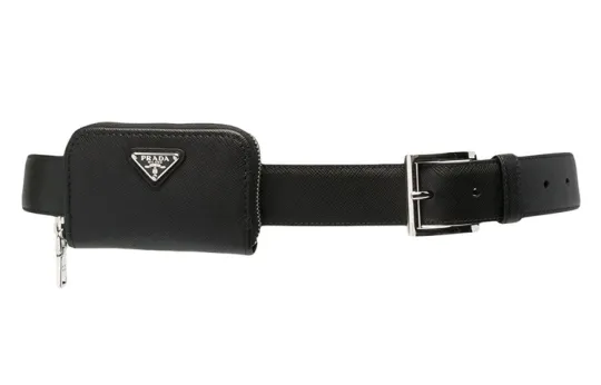 PRADA Fashion Trend Leather Belts Men's Black Width 3.3cm