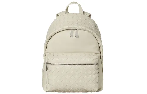 Bottega Veneta Woven Calfskin Backpack Unisex Gypsum Fibrosum Beige Gray