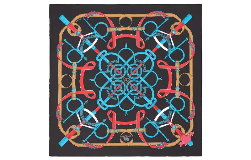 HERMES Scarves Women's Black/Bright Blue/Red