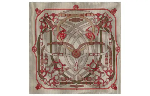 HERMES Cavalcadour Shawl Women's Natural/Coral/Khaki