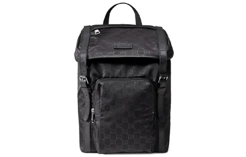GUCCI Nylon With Leather Backpack Men's Black