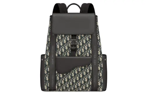 DIOR Large Capacity Grain Cow Leather Saddle Bag Backpack Men's Beige/Black