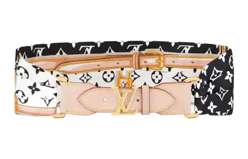 LOUIS VUITTON Cow Leather Belts Women's Black/Pink Width 3cm