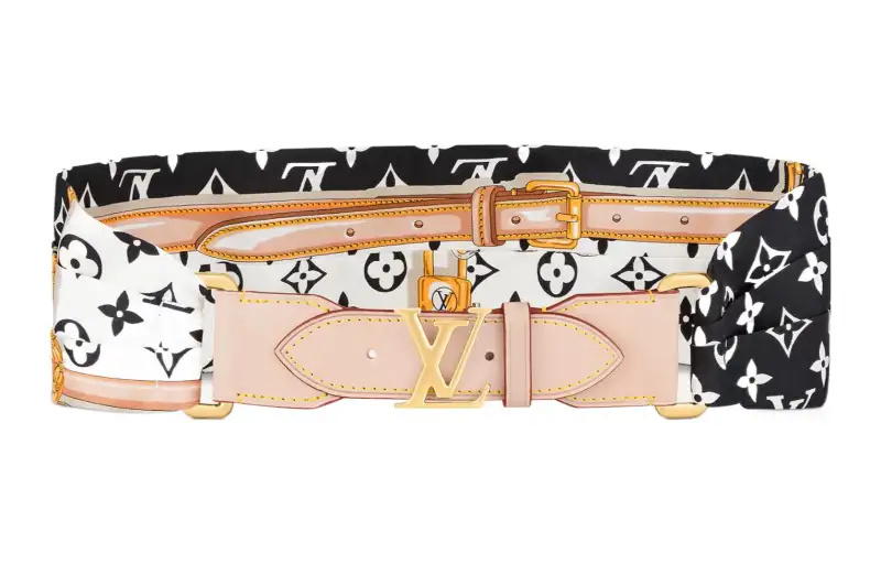 LOUIS VUITTON Cow Leather Belts Women's Black/Pink Width 3cm