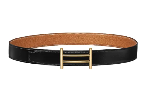 HERMES Rider Gold Tone Lock Togo Calfskin Double Sided Leather Belt Rider Men's Black Gold Width 3.2cm