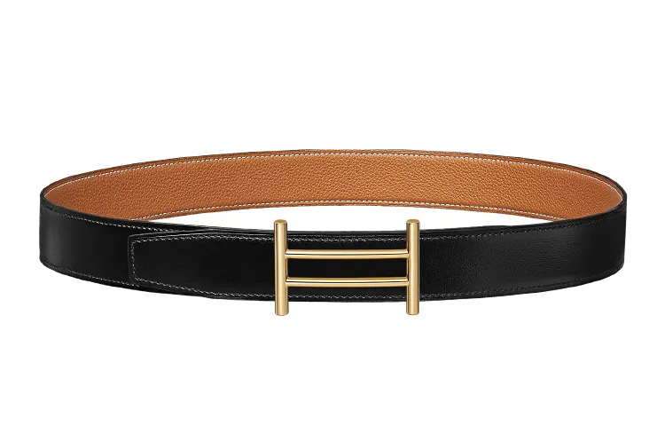 HERMES Rider Gold Tone Lock Togo Calfskin Double Sided Leather Belt Rider Men's Black Gold Width 3.2cm