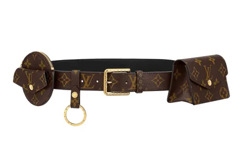 LOUIS VUITTON Cow Leather Canvas Leather Belts Women's Brown Width 3cm