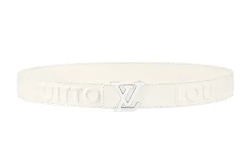 LOUIS VUITTON Aerogram Smooth Buckle Calfskin Belts Unisex White Width 3.5cm