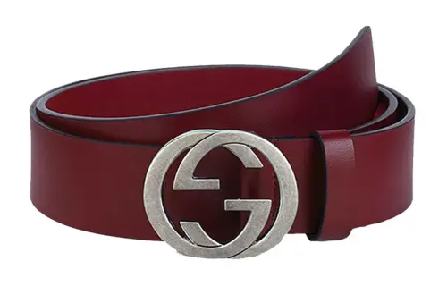 GUCCI Interlocking G Cow Leather Belts Men's Red Width 4cm