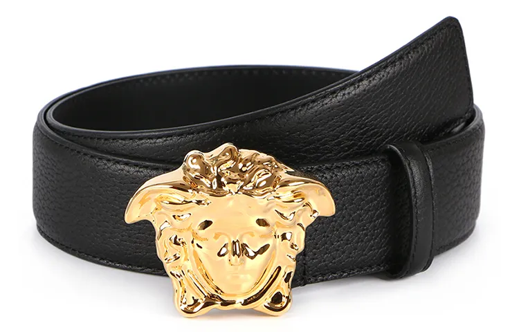 VERSACE Leather Belts Men's Black Width 4cm