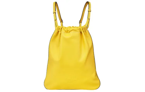 HERMES Drawstring Closure Cow Leather Backpack Women's Yellow