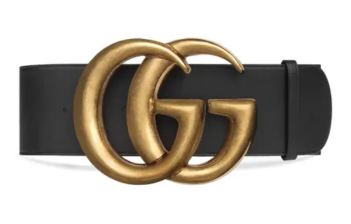 GUCCI Double G Wide Leather Belt Antique Brass Buckle 2.75 Width