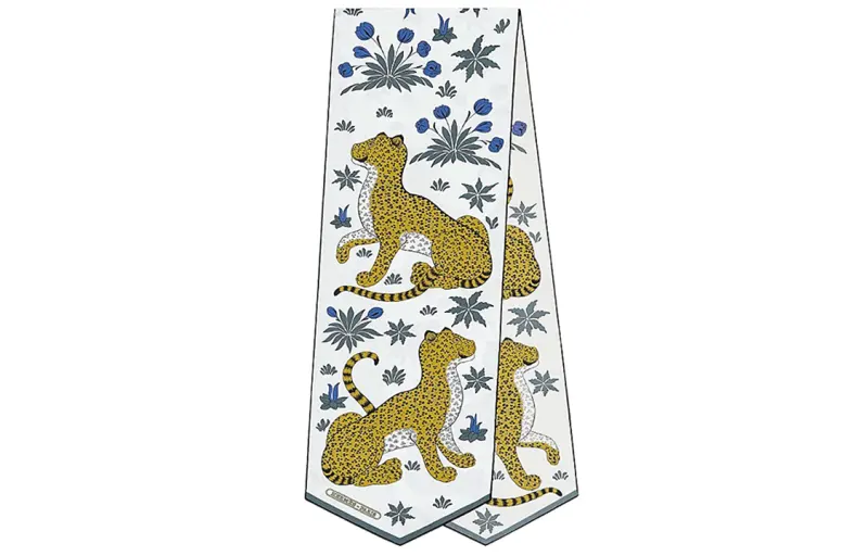 HERMES Les Leopards Scarves Women's White
