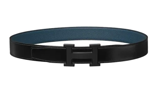 HERMES Metal Calfskin Leather Belts Men's Width 3.2cm