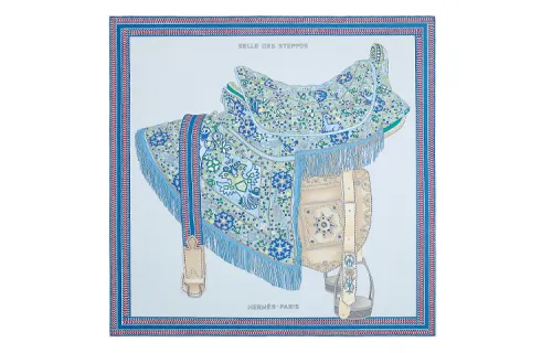 HERMES Scarves Women's Sky Blue/Denim Blue/Green