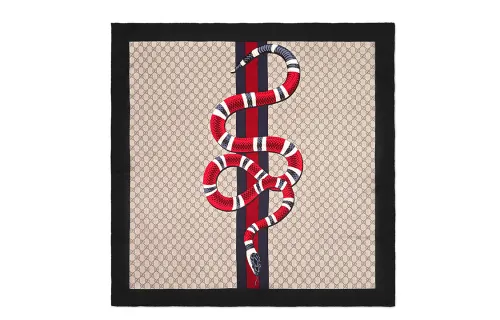 GUCCI Print Silk Scarves Unisex Black Red