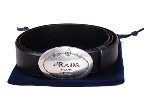 PRADA Cow Leather Belts Men's Black 3.5cm