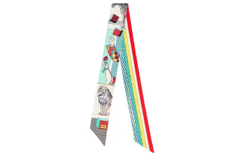 HERMES Scarves Women's Ivory White/Turquoise Blue/Red