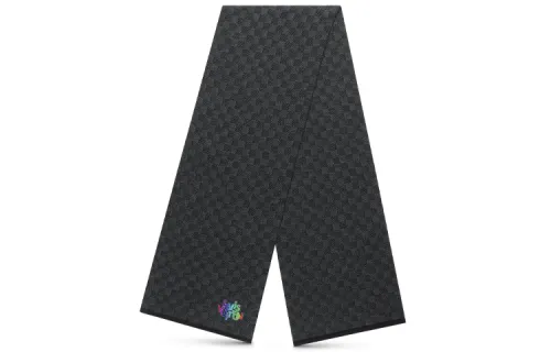 LOUIS VUITTON Checkerboard Wool Knit Scarf Men's Black