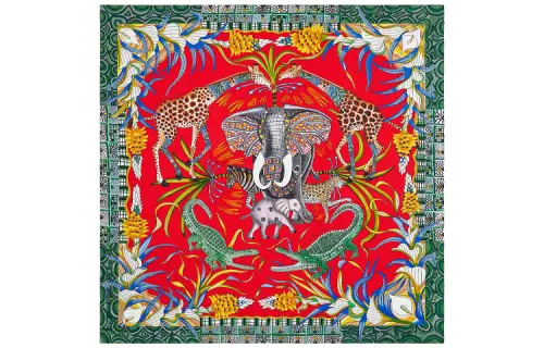 HERMES Scarves Women's Red/Green/Multicolor