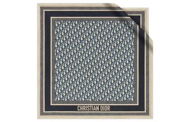 DIOR Mulberry Silk Scarves Unisex Marine Blue