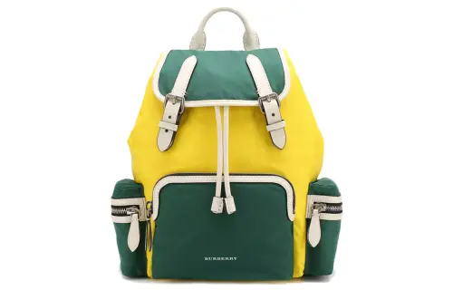 Burberry Leather Backpack Women's Green Yellow Multicolor