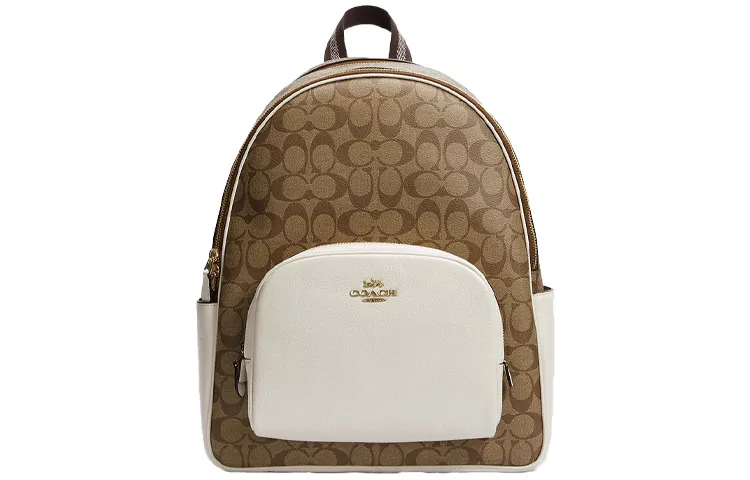 COACH Leather Patchwork With PVC Backpack Large Women's White & Brown Monogram
