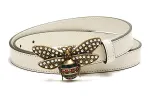 GUCCI Queen Margaret Leather Belts Women's Ecru Width 2cm