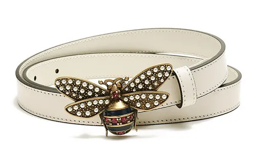 GUCCI Queen Margaret Leather Belts Women's Ecru Width 2cm