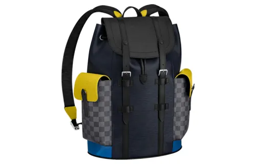 LOUIS VUITTON CHRISTOPHER Adjustable Strap Calfskin Backpack Regular Men's Blue Yellow Multicolor
