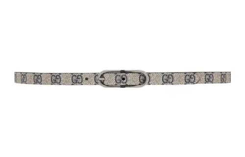 GUCCI Jackie 1961 Narrow Fit Canvas Leather Belts Women's Beige/Blue Width 1.5cm