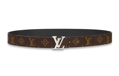 LOUIS VUITTON Initiales Canvas With Calfskin Leather Belts Women's Brown/Black Width 3cm