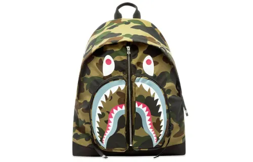 A BATHING APE Bape Polyester Backpack Unisex Green Camouflage