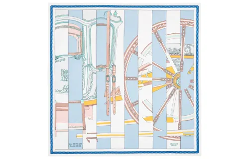 HERMES Stripes Edition Berlin Carriage Scarves Women's Sky Blue