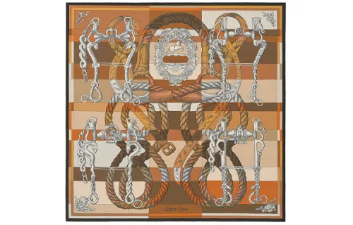 HERMES Della Cavalleria Scarves Women's Caramel
