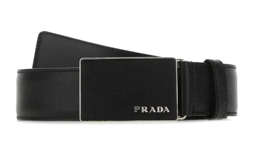 PRADA Leather Belts Men's Black Width 3.5cm