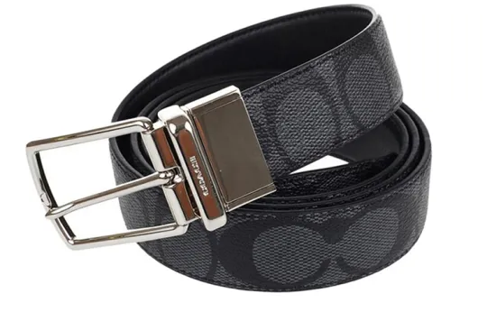 COACH Leather Belts Men's Black Gray Width 3cm