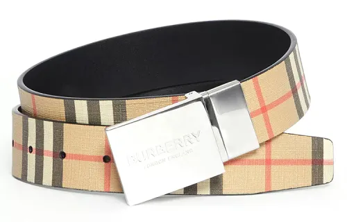 Burberry 75% Polyester 25% Cotton Eco Friendly Canvas Leather Belts Men's Sandy Beige Width 3.5cm