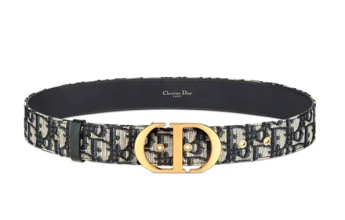 DIOR 30 Montaigne Cow Leather Belts Women's Blue Width 3.5cm