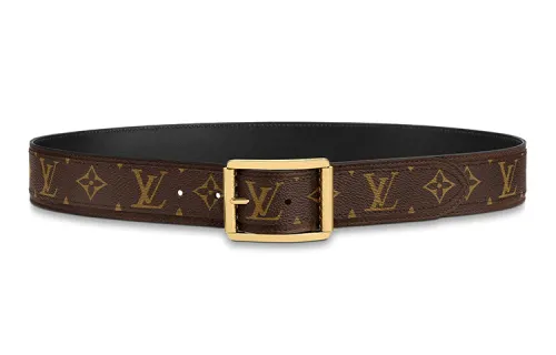 LOUIS VUITTON Cow Leather Canvas Leather Belts Men's Brown/Black Width 4cm